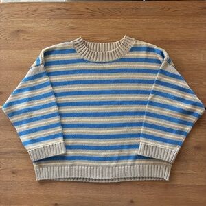 James Street Co Black Pullover Stripe Blue Yellow Medium